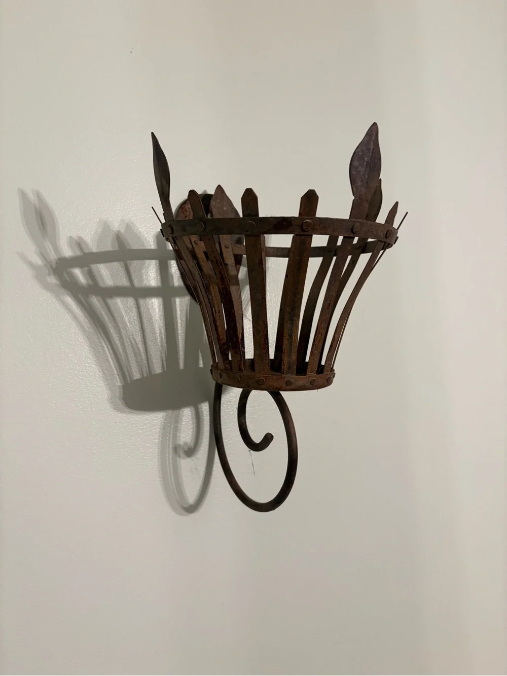Vintage Gothic Industrial Wrought Iron Wall Sconce Planter Candle Holder Torch
